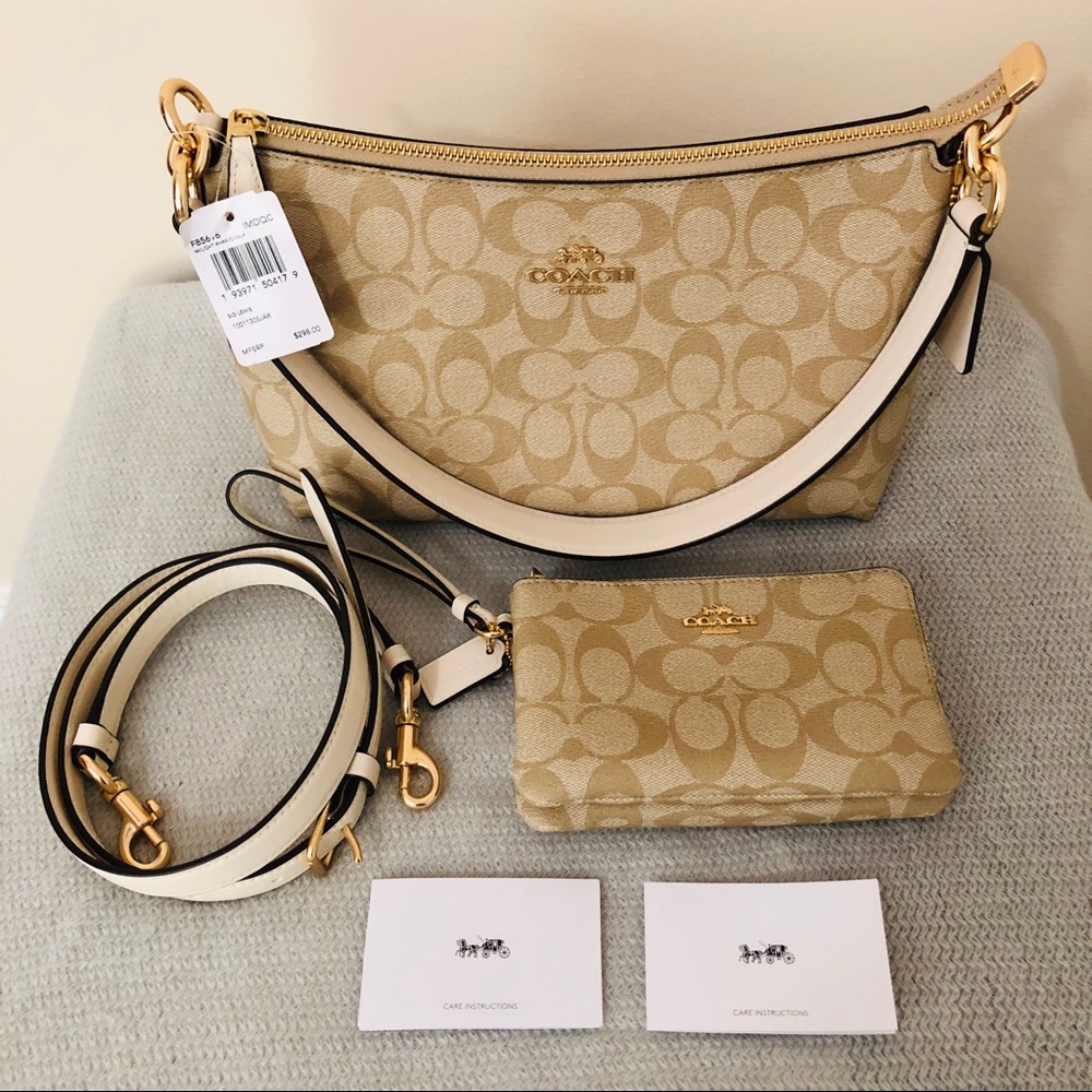 Coach Lewis w/ matching wristlet light khaki chalk